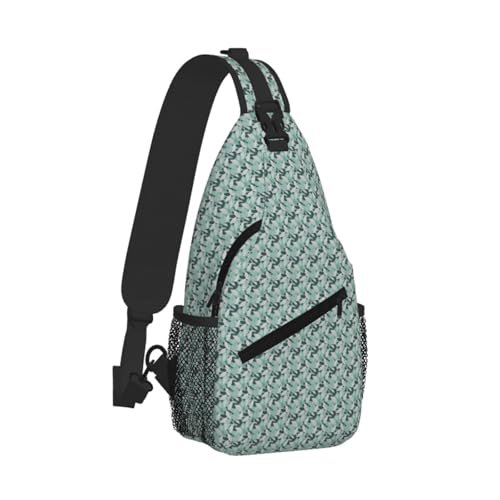 Mochila cruzada con estampado de hojas grises y menta bandolera ligera para senderismo diario 2