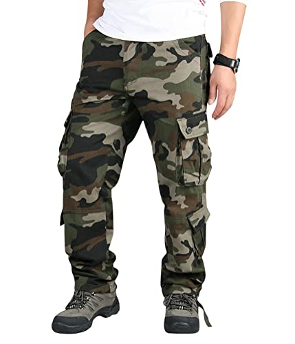 Onsoyours Hommes Printemps Automne Léger Pantalons Simple Style Longs Cargo Combat Pantalon Hommes Mode Travail Camo Armée Militaire Tactique Multi Poches...