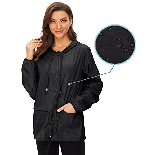 Plus Size Rain Jackets Women Waterproof Packable Active Outdoor Jacket Hooded Lightweight Raincoat Black X-Large #TOP3