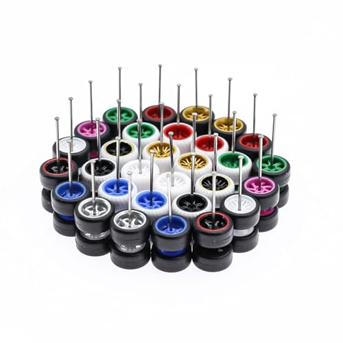 BrickBounty 1/64 Wheels & Tires for 1/64 Scale Cars (10 Sets Packaging), Random Color Rims Tires Set for 1/64 Scale Toy Cars