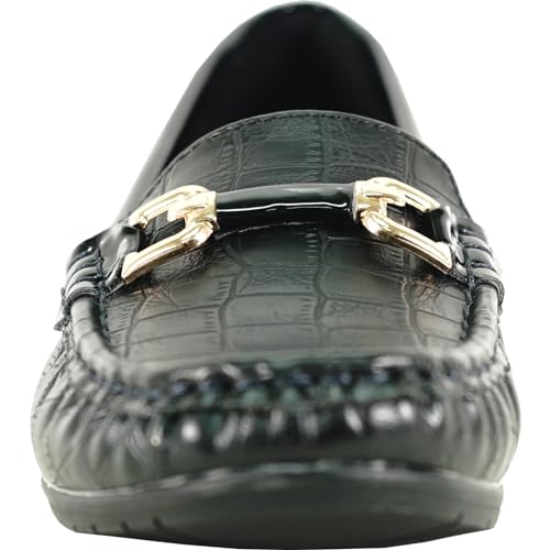 Image of KOZI Women Comfort Casual Wedge Shoe Slip-On Loafer ML Collection Round Toe Penny Loafer Removable Insole Black Champagne