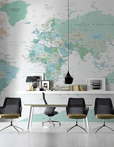 Murwall Map Wallpaper Political World Map Wall Mural Green Map Wallpaper White Map Wall Mural Living Room #TOP2
