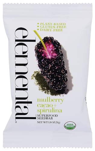 Elemental Superfood Seedbar, Mulberry Cacao + Spirulina, 1.8 OZ EA (single bar), Refrigerated Bar,...
