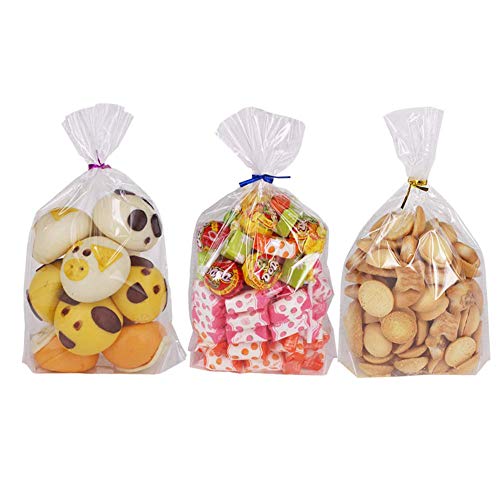 VASANA Lot de 100 sacs à friandises en cellophane transparent - 28 x 35,6 cm - Pour emballage cadeau, fête, mariage, échantillons de collation, pâtisserie, biscuits, bonbons