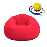 Bean Bag Chair, Foldable Flocking Inflatable Sofa, Outdoor Living Room Ultra Soft Lazy Sofa Couch Bean Bag Chair with 4-inch Foot Pump for Kids and Adults (Red)