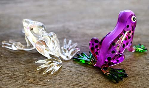 Changthai Design Tiny 2¼" Long Purple Black Dots Frog Figurine - Miniature Hand Blown Glass Colorful Poison Dart Frogs Amphibian Tropical Animals Crystal Decorative Collectible Figurines Home Décor #TOP3