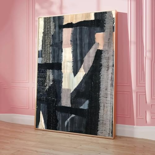 Art mural esthétique pour murs vides | Toile géométrie noire rétro sans cadre 40x60cm - 2
