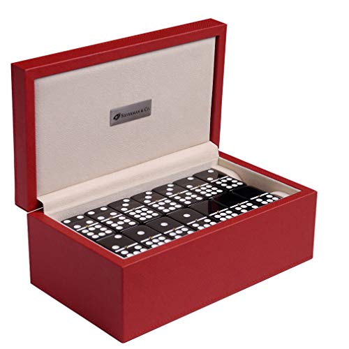 Set de Dominó Double 9 Negro Grande con Estuche Rojo