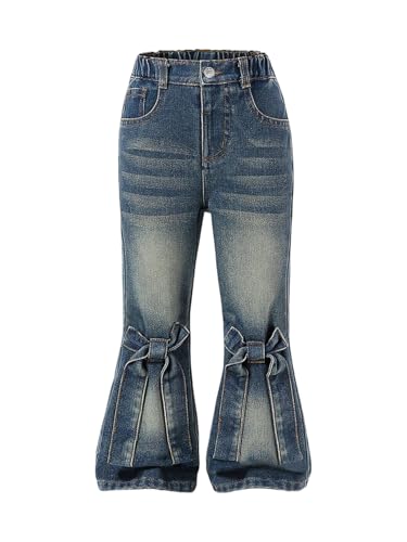 WDIRARA Toddler Girl's Bow Flare Jeans High Waisted Bell Bottom Denim Pants