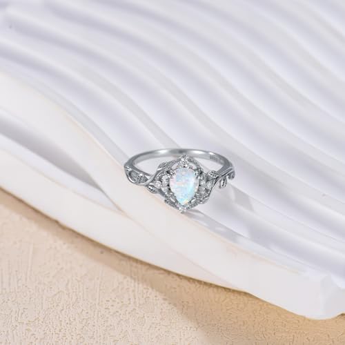 YDD 1.5ct Pear Cut Opal Engagement Rings for Women Genuine Opal Rings for Women 925 Sterling Silver Art Deco Vine Leaf Anniversary Promise Ring2