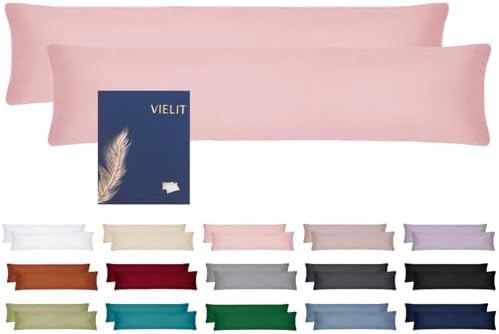 Vielit Seitenschläferkissen Bezug 40 x 145 2er Set Kissenbezug Rosa | 100% Microfaser Seitenschläfer Kopfkissenbezug 40x145, Öko-Zertifikat Kissenbezug 40x145, Geschenk,Resistent H