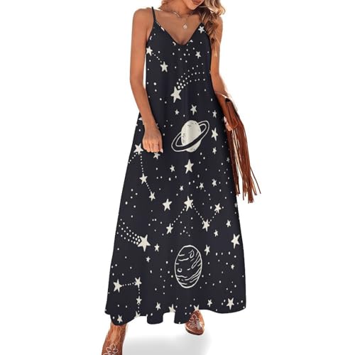 Robe longue pour femme ete sans manches Planète Étoilée robe maxi