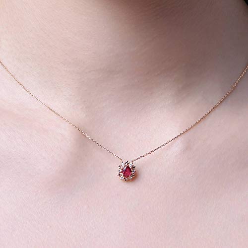 Collier en Or Rose 18K Fleur avec Ruby Rouge Ovale 0,34 Carats