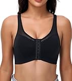 Brasier sin aros con cierre frontal para mujer, sin relleno, con correa ancha, uso diario, Negro, 100C