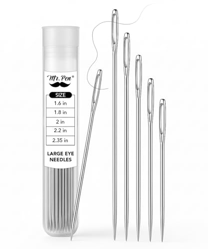 Mr. Pen- Large Eye Needles for Hand Sewing, 50 pcs, 5 Sizes, Silver, Embroidery Needles for Hand Sewing