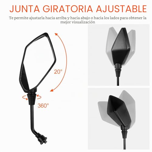Miniatura 4 de Fousenuk Par De Espejos Retrovisores Moto, Universal Espejos Moto Laterales Con Abrazadera 7 8 22mm, Tornillos De Fijación 10mm Y 8mm, 360 Rotated Espejo De Manillar Para Motos, Scooters, Atv