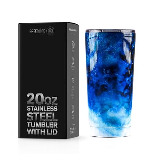 Greenline Goods Ocean Insulated Coffee Tumbler - 20 oz Metal Drink Cup With Slide Top Lid - Non Slip Silicone Base - Boho Stainless Steel Water Bottle Coffee Travel Mug