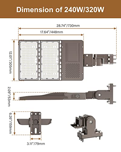 Led Parking Lot Light, 320W Led Street Lights 44800Lm [1000W Hps Equiv.] 5000K Led Shoebox Light, 100-277V Dusk To Dawn Commercial Area Flood Security Lighting Adjustable Arm Mount For Stadium Sport #TOP6