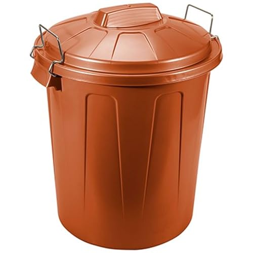 Tradineur - Cubo de basura de plástico - Incluye tapa y asas metálicas - Fabricado en España - Contenedor de residuos - Capacidad de 51 Litros - Ø 44,6 x 55,7 cm - Color Marrón