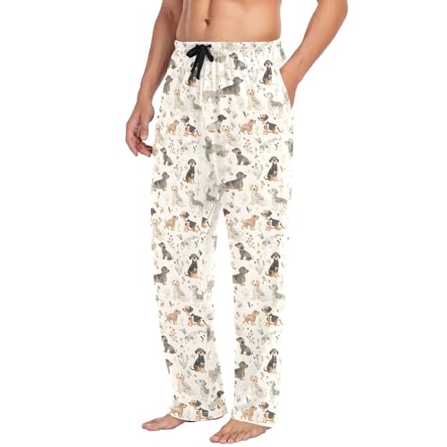 Mens Cotton Pajama Pants Sleep Lounge Pj Bottoms Sleepwear with Pockets Drawstring S Dogs Flower Gray4