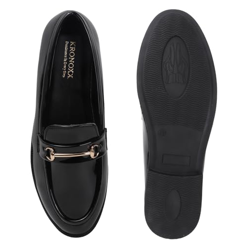 Image of Men's Black Patent Loafers | Glossy Slip-On Dress Shoes with Gold Horsebit Detail | Memory Foam Comfort for Tuxedo, Wedding, & Formal Wear | The Executive Series