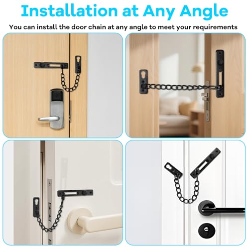 elzle Türkette mit Federmechanismus, 4 Schrauben für einfache Montage, Robuste Türsicherungskette für mehr Sicherheit in Haushalt, Hotel und Wohnung (Schwarz)