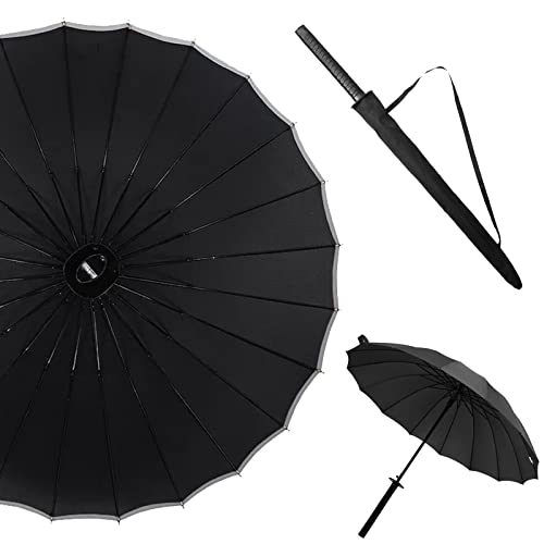 SXNYC Samurai Schwert Regenschirm Winddicht 24 Rippen Kreative Persönlichkeit Windundurchlässige Wasserdicht, Schwarz Cover