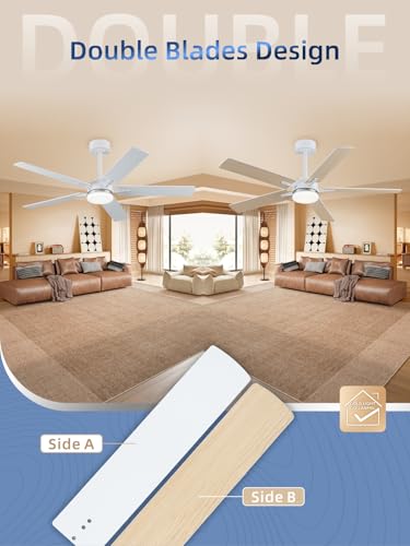 Image of LANMEL Ceiling Fan with Light, Modern Flush Mount Low Profile with Remote Control, Reversible, 3CCT Dimmable, Quiet,LED for Bedroom, Living Room, Indoor /Outdoor Patio Use 52 Inch Silver & White