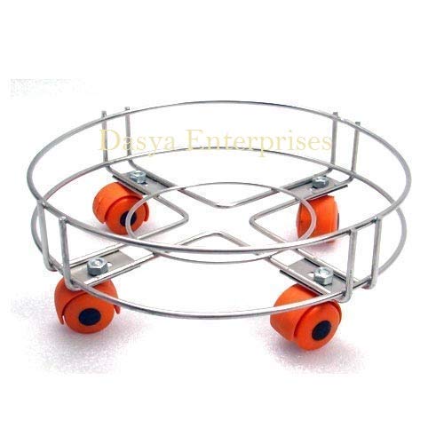 Dasya Enterprises Stainless Steel Cylinder Trolley with Caster Wheels | Gas Trolley/LPG Cylinder Stand