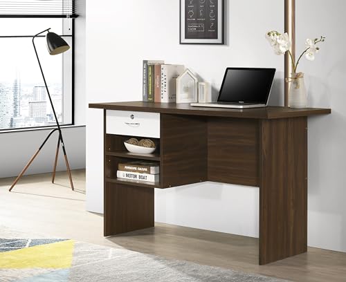 Image of DeckUp Plank Giona Engineered Wood Study Table and Office Desk (Walnut and White, Matte Finish)