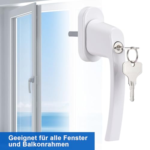 4 Stücke fenstergriffe abschliessbar, fenstergriff abschließbar Aluminium, balkontürgriff kindersicherung mit Schlüsseln und Schrauben, Fenstersicherung, für Fenster & Terrassentür (weiß)