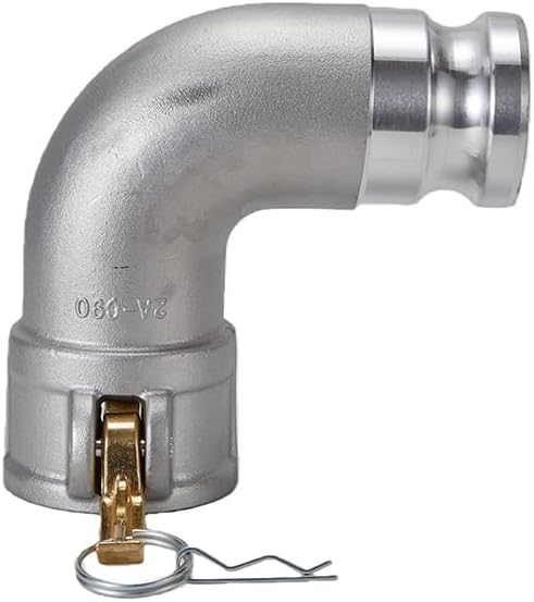 Aluminum Type DA Camlock Fitting, 90 Degree Elbow, 2" Female Camlock x 2" Male Camlock