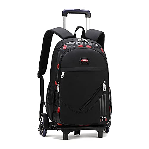 Yookeyo Solid Color Boys Rolling Backpack Trolley School Bag Multifunctional Wheeled Daypack Trolley Luggage for Kids Removable, Black/Red