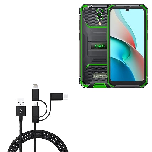 BoxWave Cable Compatible with Blackview BV7200 - AllCharge 3-in-1 Cable - Jet Black