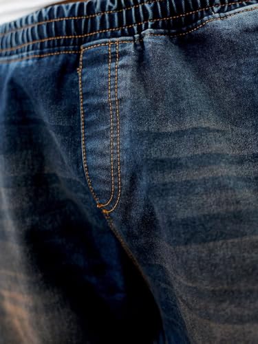 Image of The Indian Garage Co Men Loose Fit Solid Mid-Rise Stretchable Denim Joggers