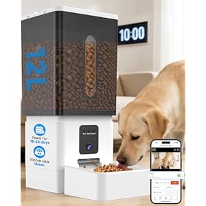 Large Dog Automatic Feeder with Camera: 12L/50 Cups Home Smart Dog Feeder for 20 Days Feeding – Anti-Clog with 20mm Wide Chute for Big Breed Owner