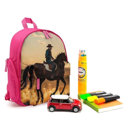 Cowboys Riding Horses Backpack for Men Women, Durable Small Bookbag Lightweight Daypack for Travel, Hiking, Pink-style3
