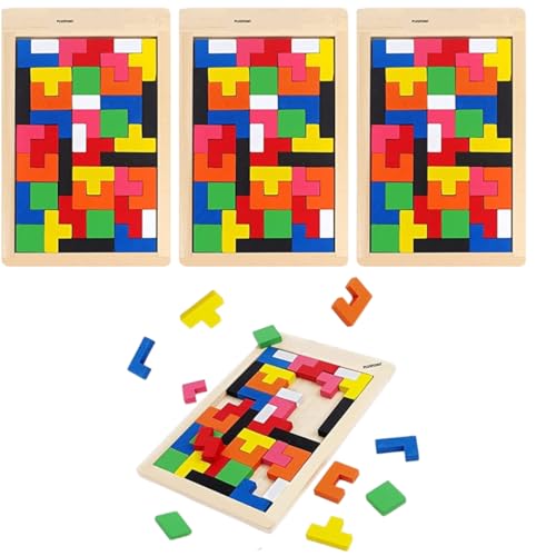 Image of PLUSPOINT Brain Teasers Wooden Puzzles Pack of 4 Brain Toy Russian Tangram Colorful Jigsaw Game Wood Puzzles Montessori Intelligence STEM Educational Gift for Baby Toddlers Kids Age 3+ Years