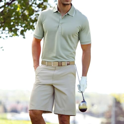 Cinto elástico masculino trançado elástico cinto de golfe para jeans, Fivela cáqui e café, Fit Waist