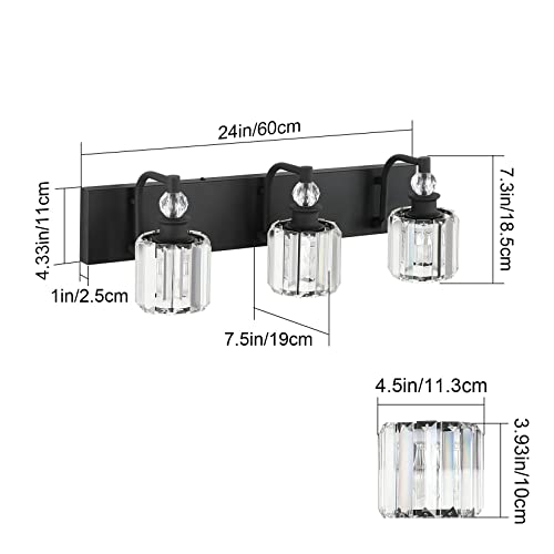 Ralbay Black Crystal Bathroom Lights Fixtures 3 Light Crystal Bathroom Vanity Lights Fixtures Over Mirror Modern Matte Black Bath Wall Lights by Ralbay - Used condition - Image 6