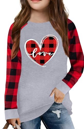 LAZYCHILD Kids Love Heart Shirt Girls Hearts Grpahic Long Sleeve Striped Tee Tops 5-14 Years