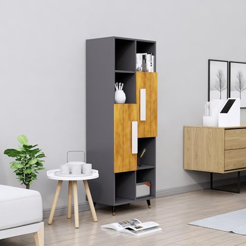 Image of Bniture Bookshelf for Home | Engineered Wood Book Shelf with 2 Door & 6 Shelf | Open Book Shelf Stand for Library | Multipurpose Display Organizer for Living Room & Study | Slate Grey & Giant Wood