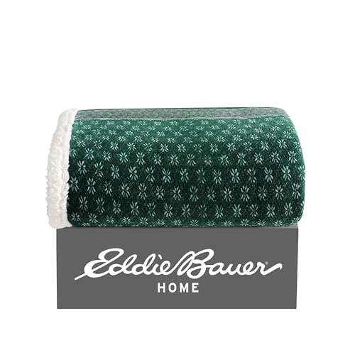 Image of Eddie Bauer - Throw Blanket, Brushed Fleece & Plush Sherpa Soft Bedding, Blanket for Couch & Bed (Fair Isle Green, 50 inch x 60 inch)