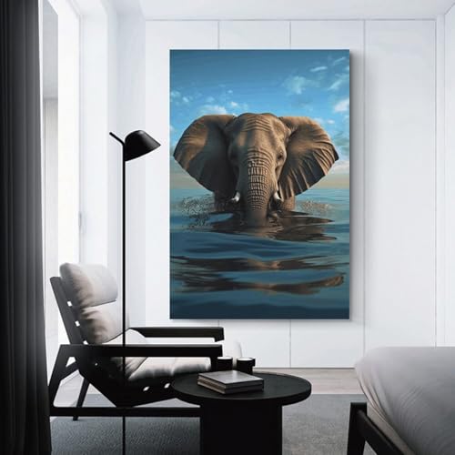 Toile éléphant assis dans l'eau pour une décoration intérieure inspirante - 3
