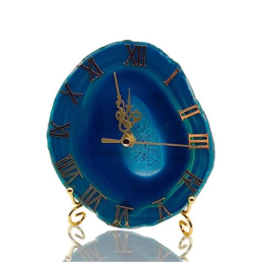 Agate Slice Desk Clock 5-6" Irregular Wall Clocks Silent for Office Living Room Bedroom Decor-Blue