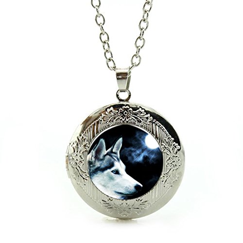Women's Custom Locket Closure Pendant Necklace Lovely Wolf Included Free Silver Chain, Best Gift Set