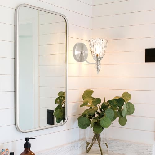 Image of Vintage Wall Sconces Set of Two, Brushed Nickel Bathroom Vanity Light Fixtures, Hardwired Sconces Wall Deco Set of 2, Glass Wall Lights for Bathroom, Bedroom,Hallway (Excludes G9 Bulb)