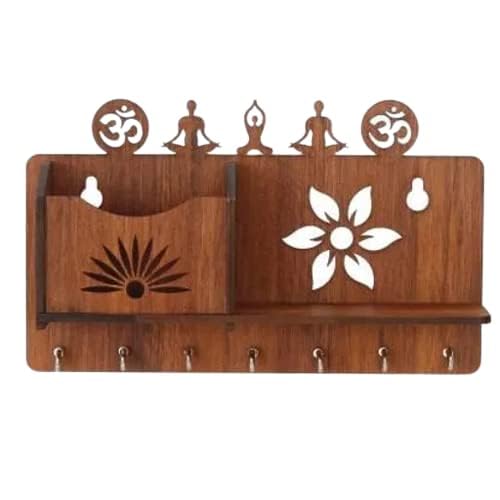 Image of OM Yoga Design MDF Wood Wall Mounted Key Holders Mobile Stand for Wall Decor Wooden Keys Hanger Stylish Hook Stand Key Organizer for Home Decor, Office Decor Key Chain Holders for Wall