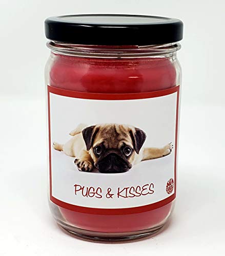 Sugar Cookies Candle ~ Pugs & Kisses Candle ~ All Natural Premium Soy Wax 12oz Candle ~ Pug/Puggle Puppy Lovers Gift ~ Made in USA by S&M Candle Factory (Red Sugar 12oz Glass)