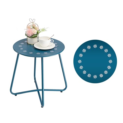 danpinera beistelltisch Outdoor, balkontisch klein, Gartentisch mit Blumenausschnitten, Kleiner beistelltisch Outdoor für Terrasse, Hof, Balkon, Garten, wetterfestes Material, Marineblau